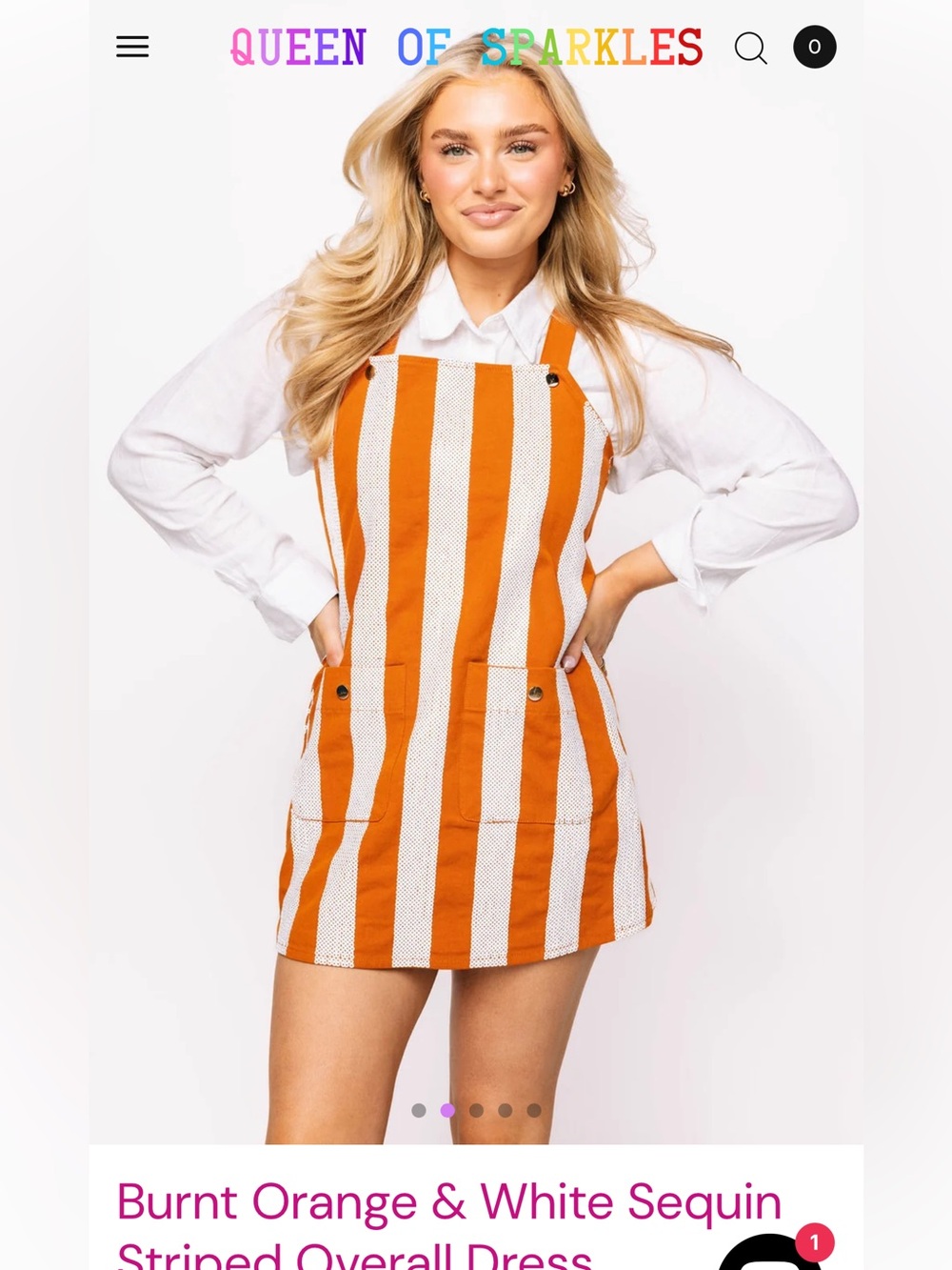Queen of sparkles Burnt Orange & White Striped Overall Dress